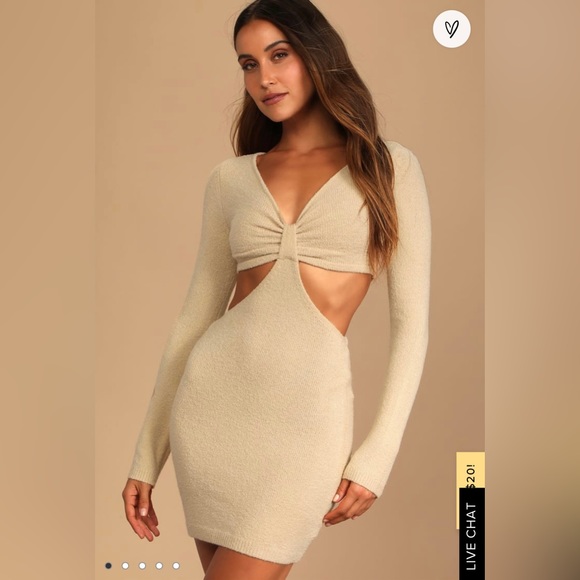 Lulus Dresses & Skirts - NWT Perfect Season Tan Cutout Sweater Dress (Lulus)